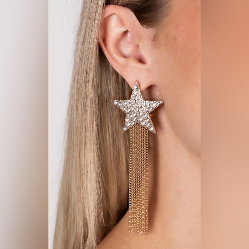 Gold star tassel drop earrings #273